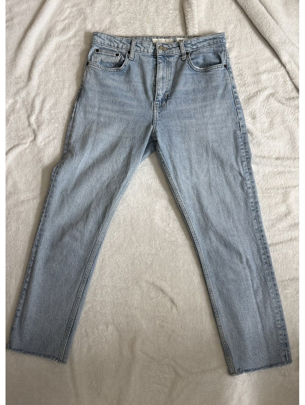 Topshop Straight Leg High Rise Cropped Raw Hem Jeans Light Wash Womens W 29 L 32